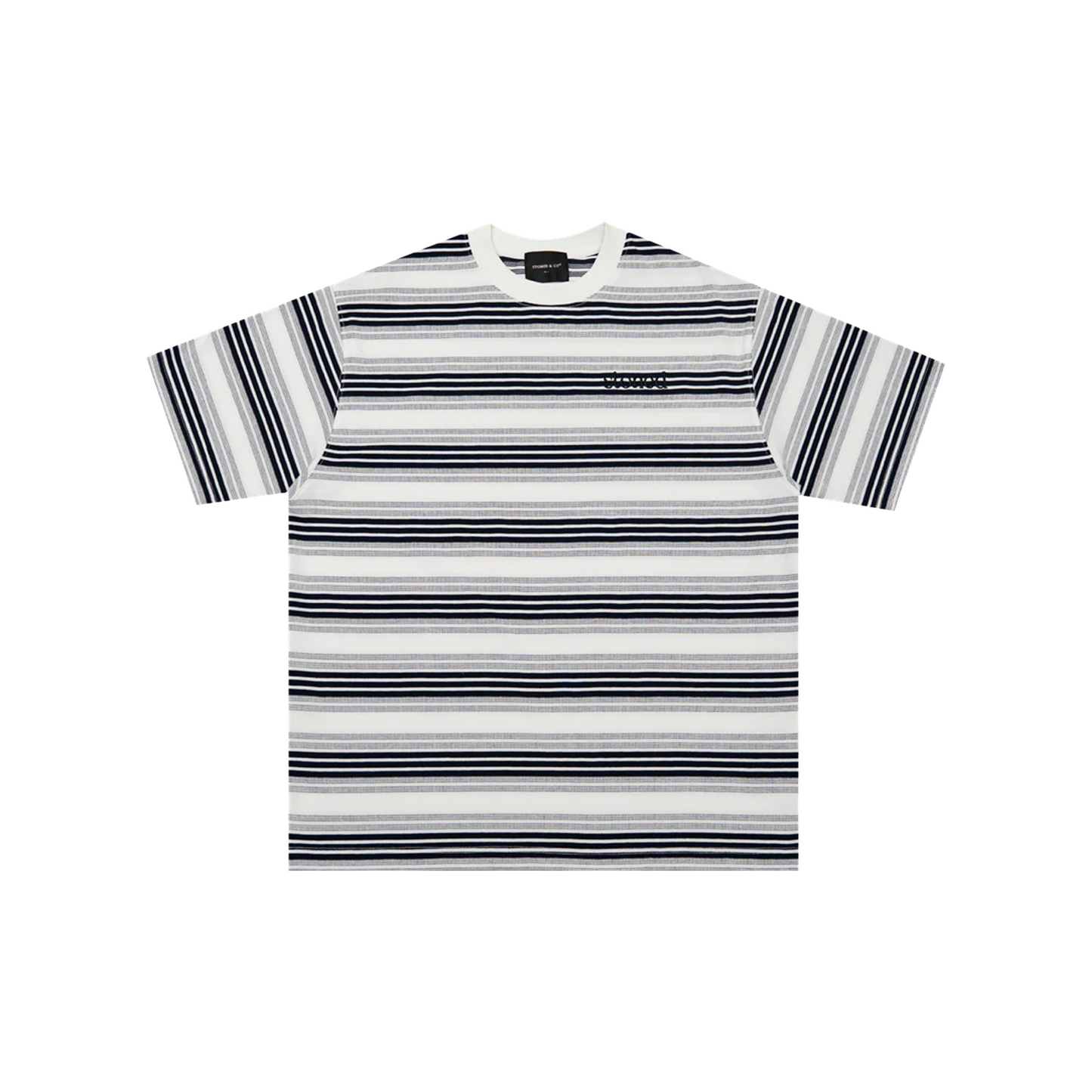 Stoned & Co ® Originals v2 : Stripe Tee White/Grey (FW25)