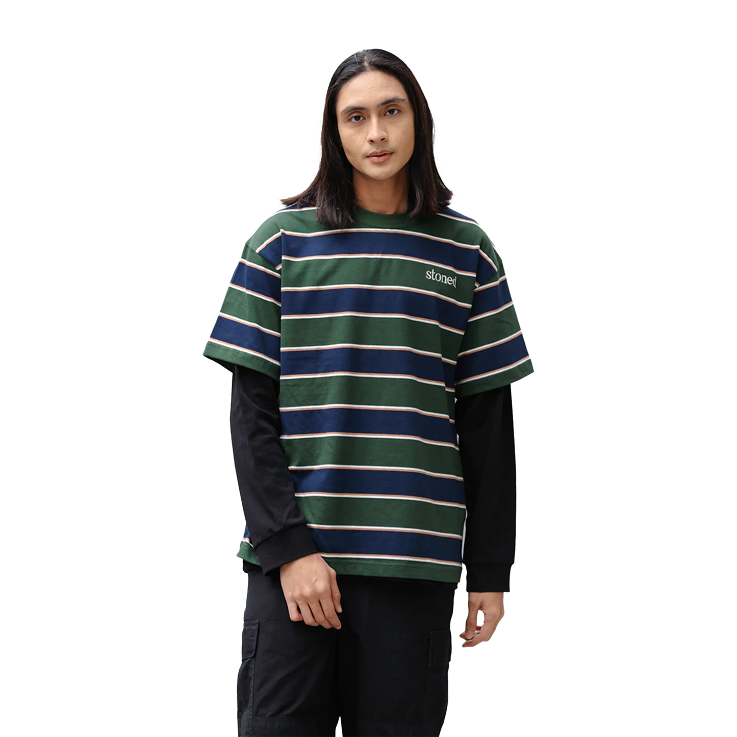 Stoned & Co ® Stoned Originals : Tee Stripes Navy/Green (FW24)