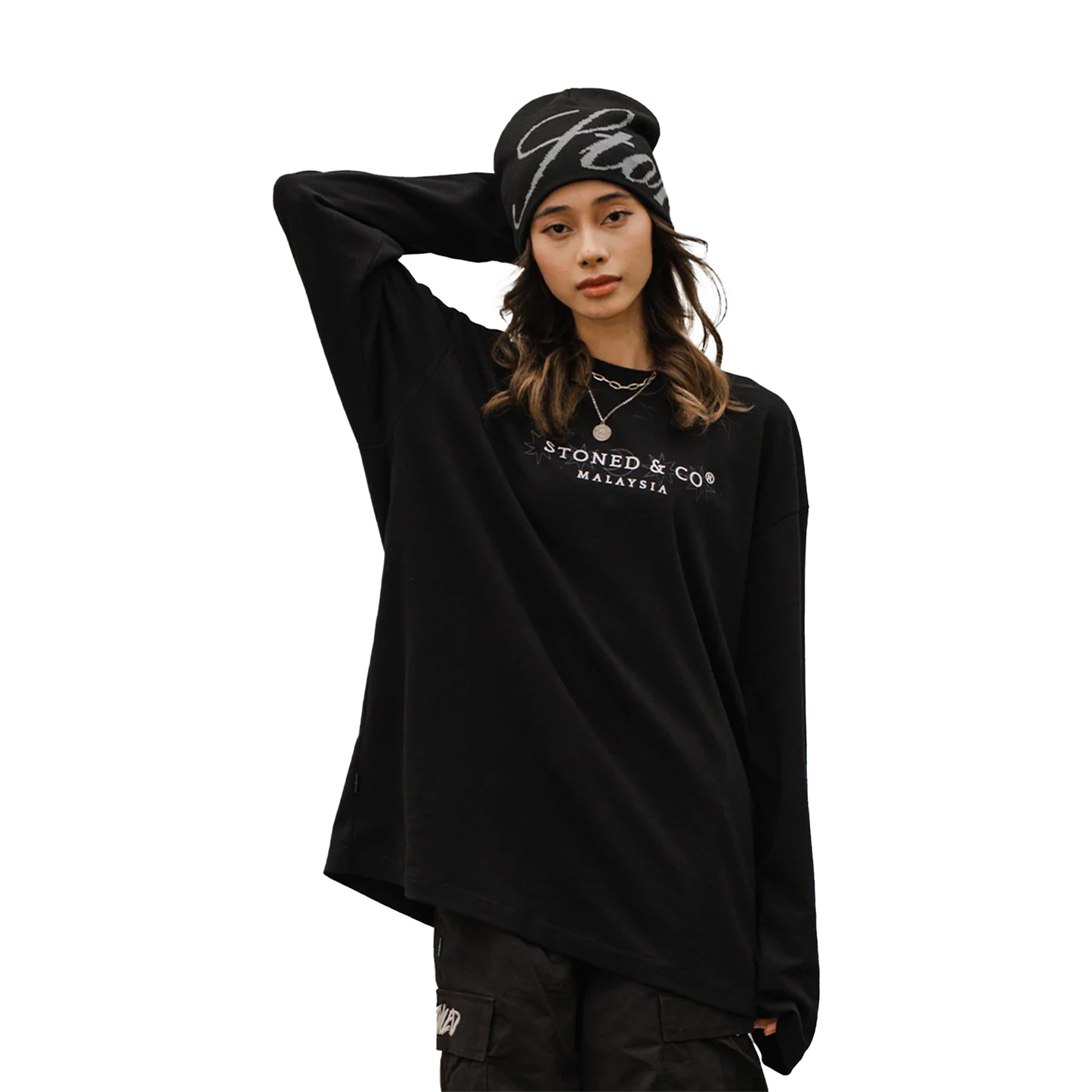 Stoned & Co ® Blessed25 : Signature Moonlight Long Sleeved Tee Black (SS25)