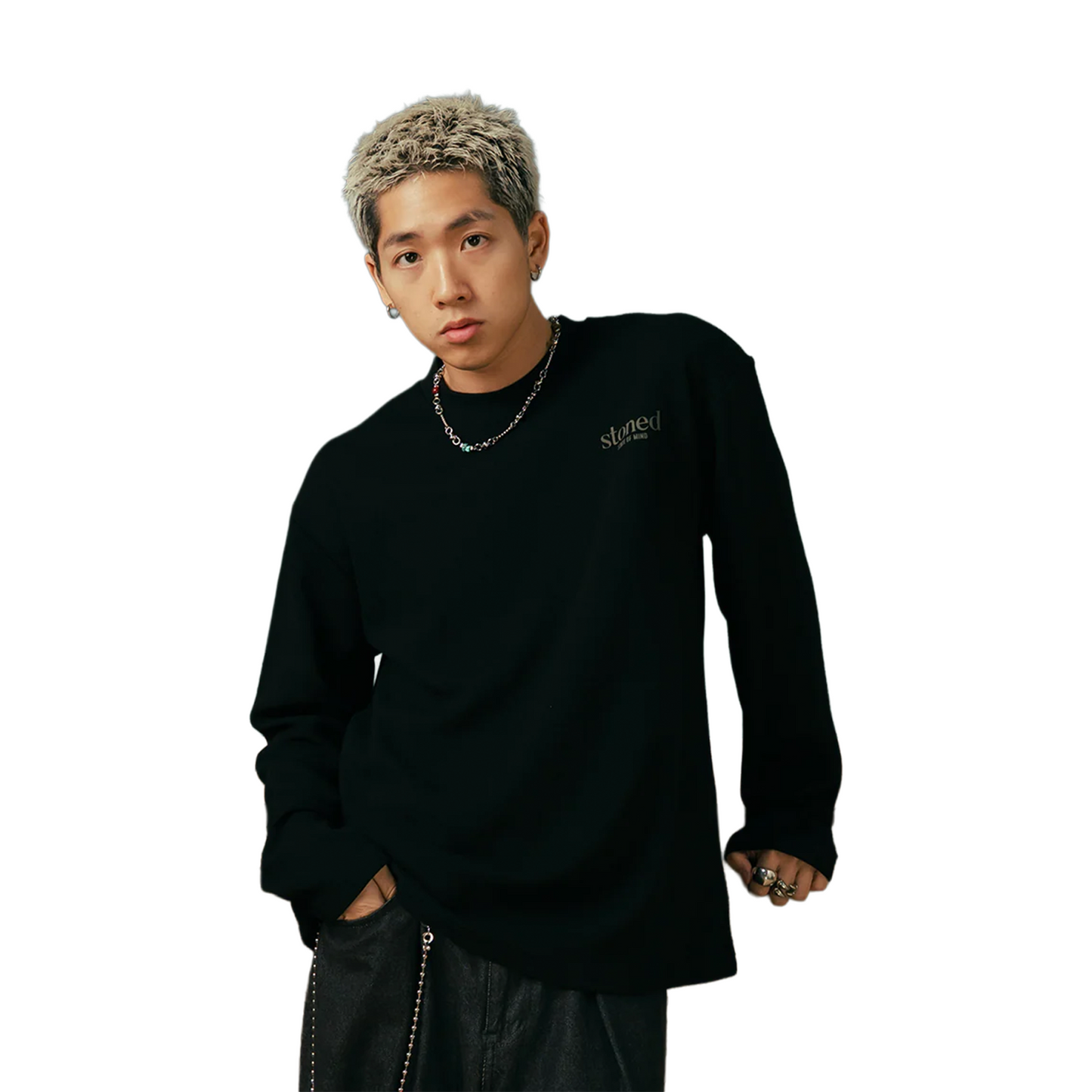 Stoned & Co ® Originals v2 : Waffle Long Sleeved Tee Black (FW25)