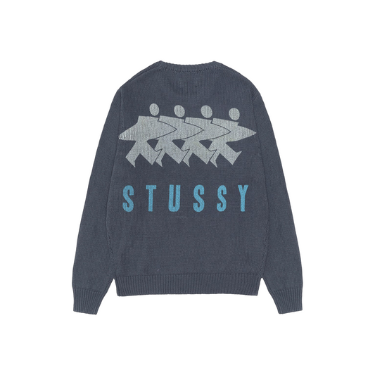 Stüssy Surfman Icon Cotton Linen Crewneck Sweater Dusty Blue (FW24)