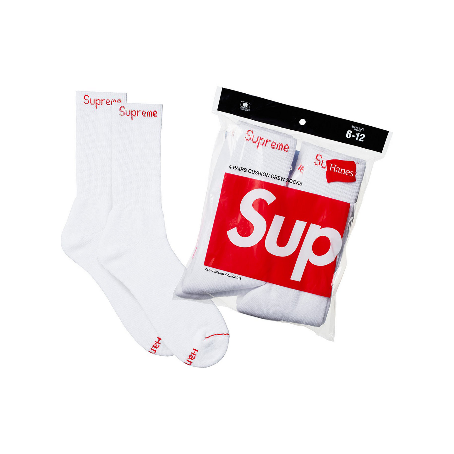 Supreme Hanes Crew Socks (4 Pack) White (SS24)