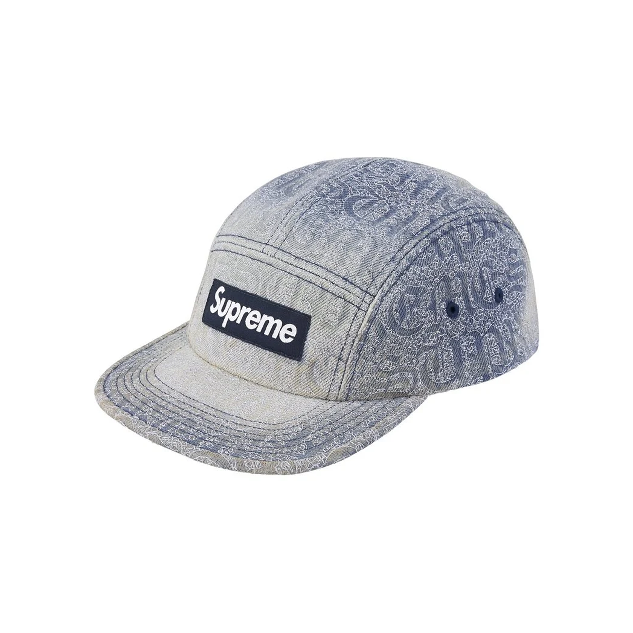 Supreme Stitched Old English Denim Camp Cap Blue (SS26) – STEALPLUG KL