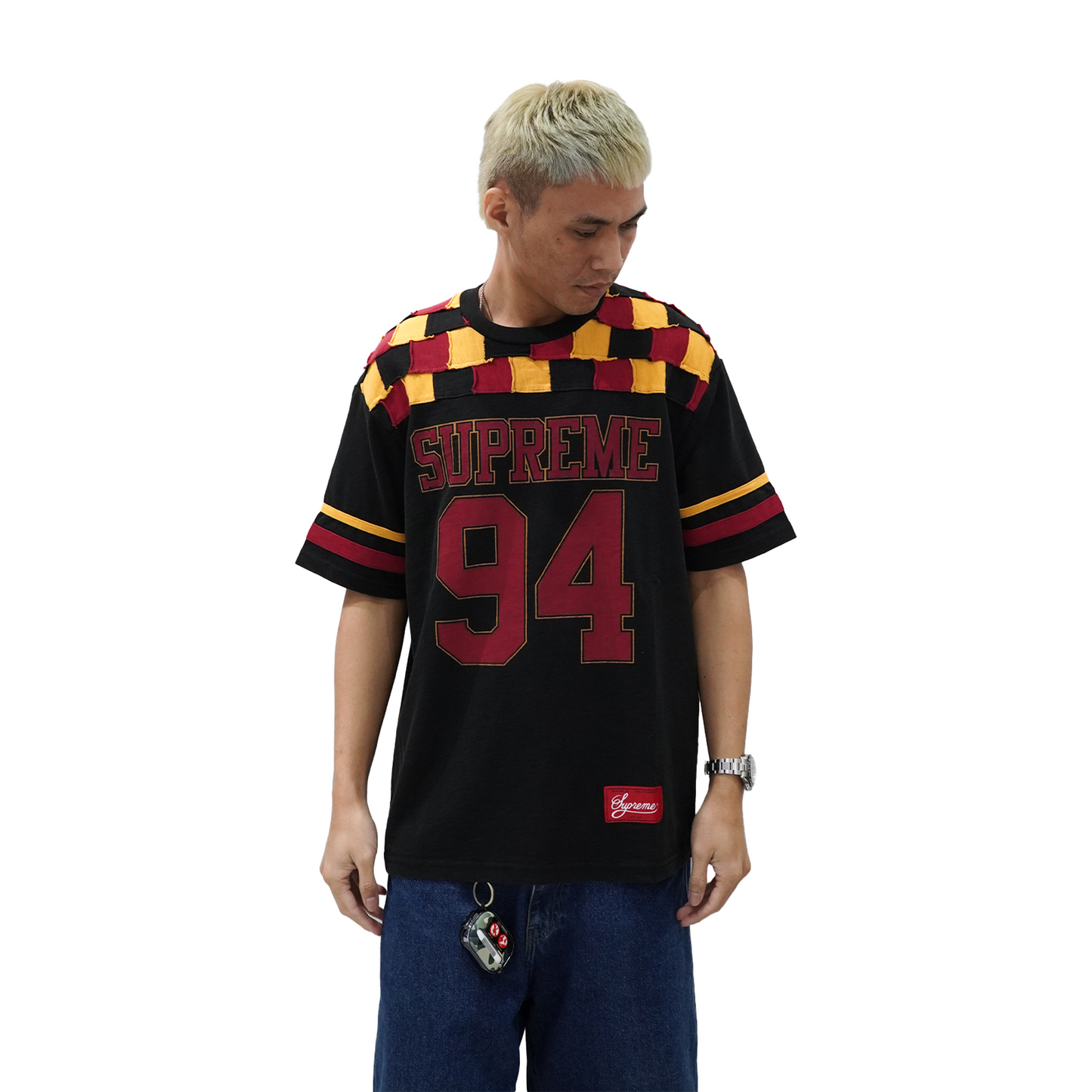 Supreme Patchwork Yoke Football Tee Black (FW24)