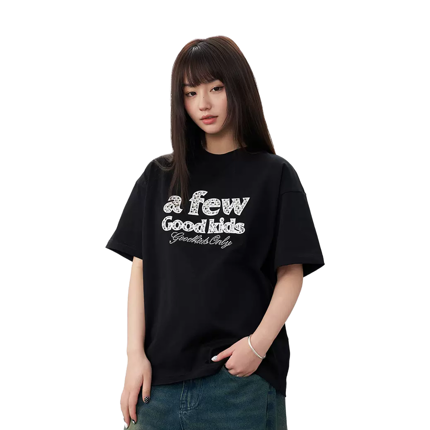 a few Good kids Chanel Style Pearl Short Sleeved Tee Black (SS25)