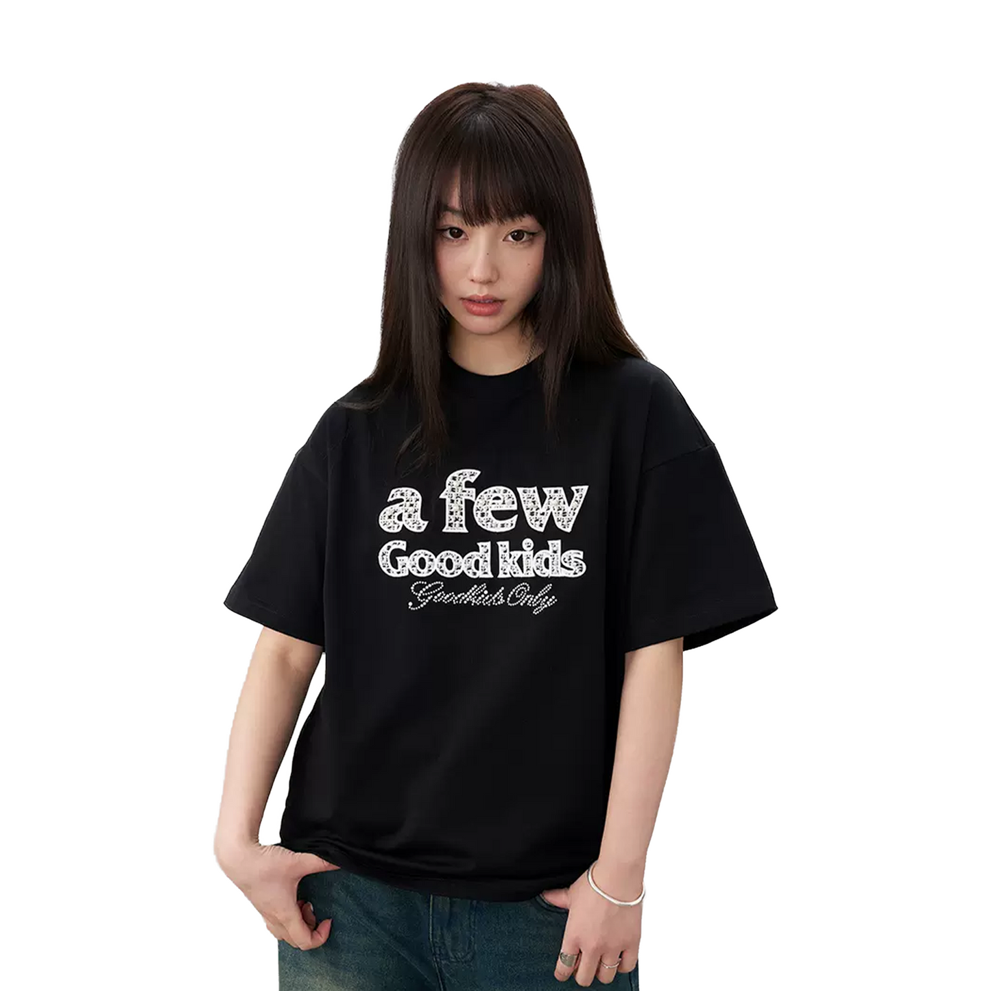 a few Good kids Chanel Style Pearl Short Sleeved Tee Black (SS25)
