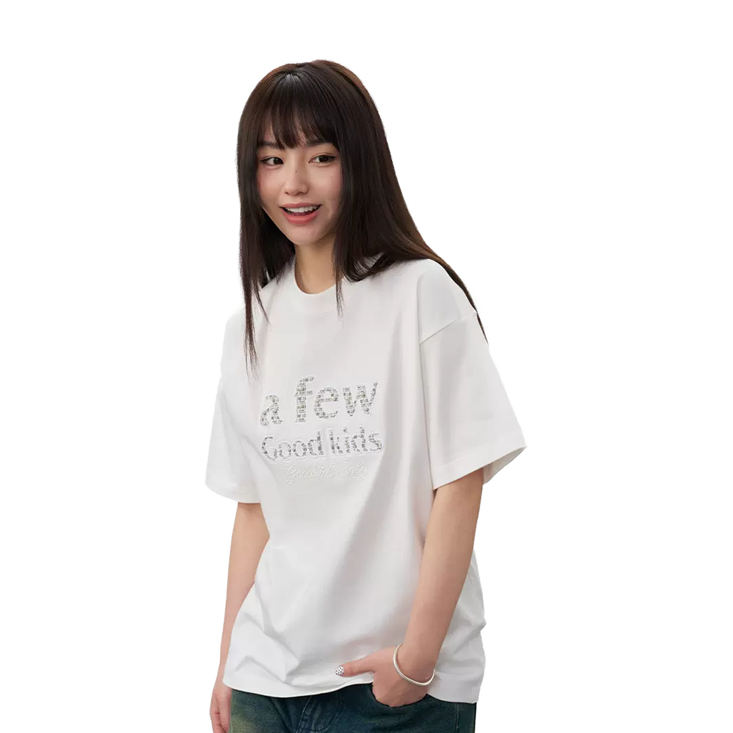 a few Good kids Chanel Style Pearl Short Sleeved Tee White (SS25)
