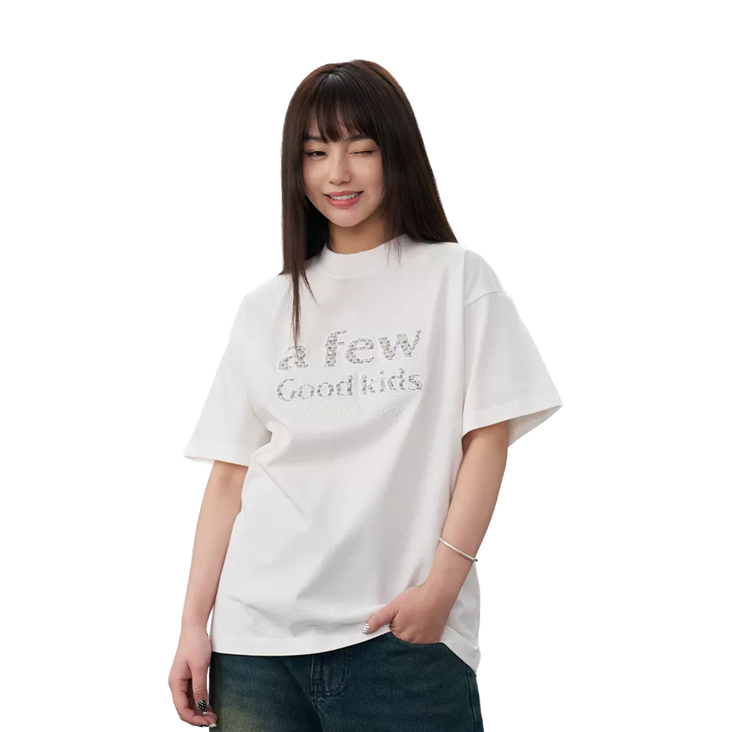 a few Good kids Chanel Style Pearl Short Sleeved Tee White (SS25)