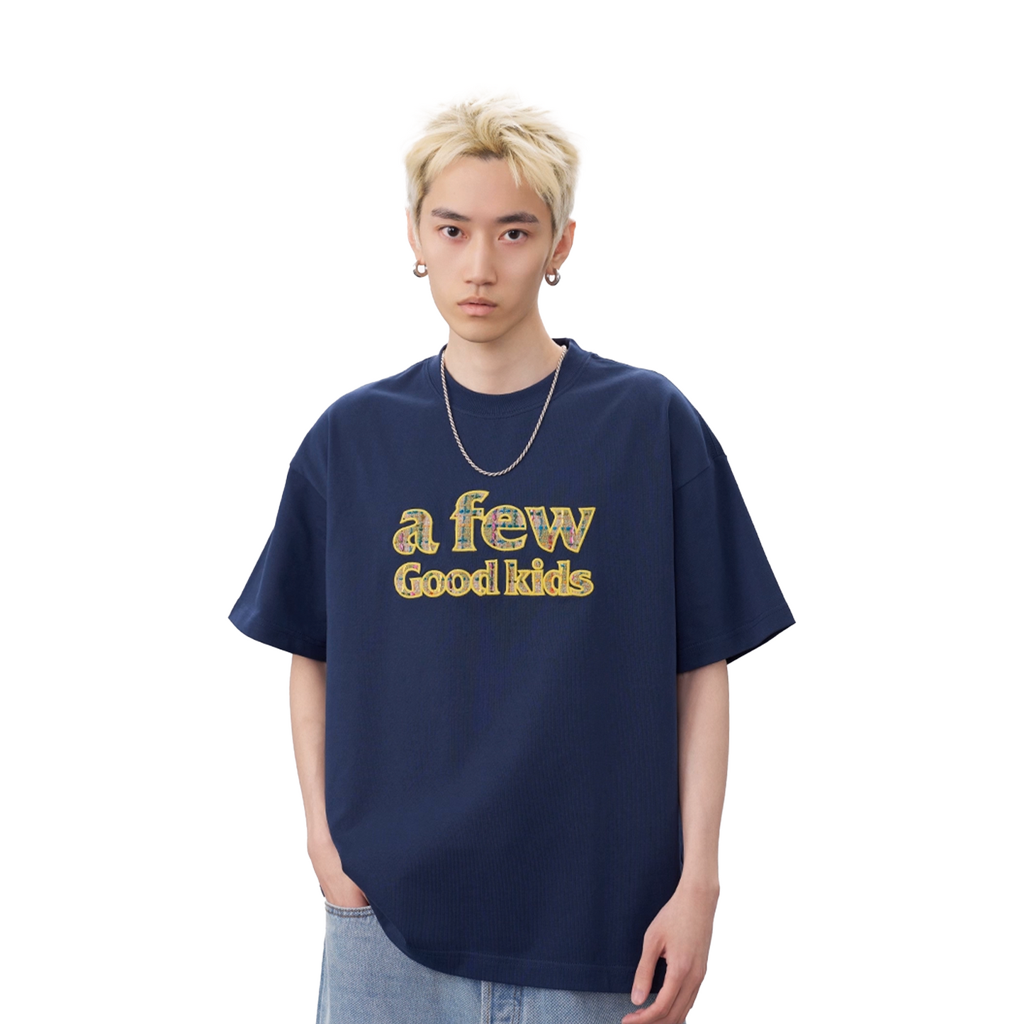 a few Good kids Contrast Colour Patchwork Short Sleeved Tee Navy Blue (SS25)