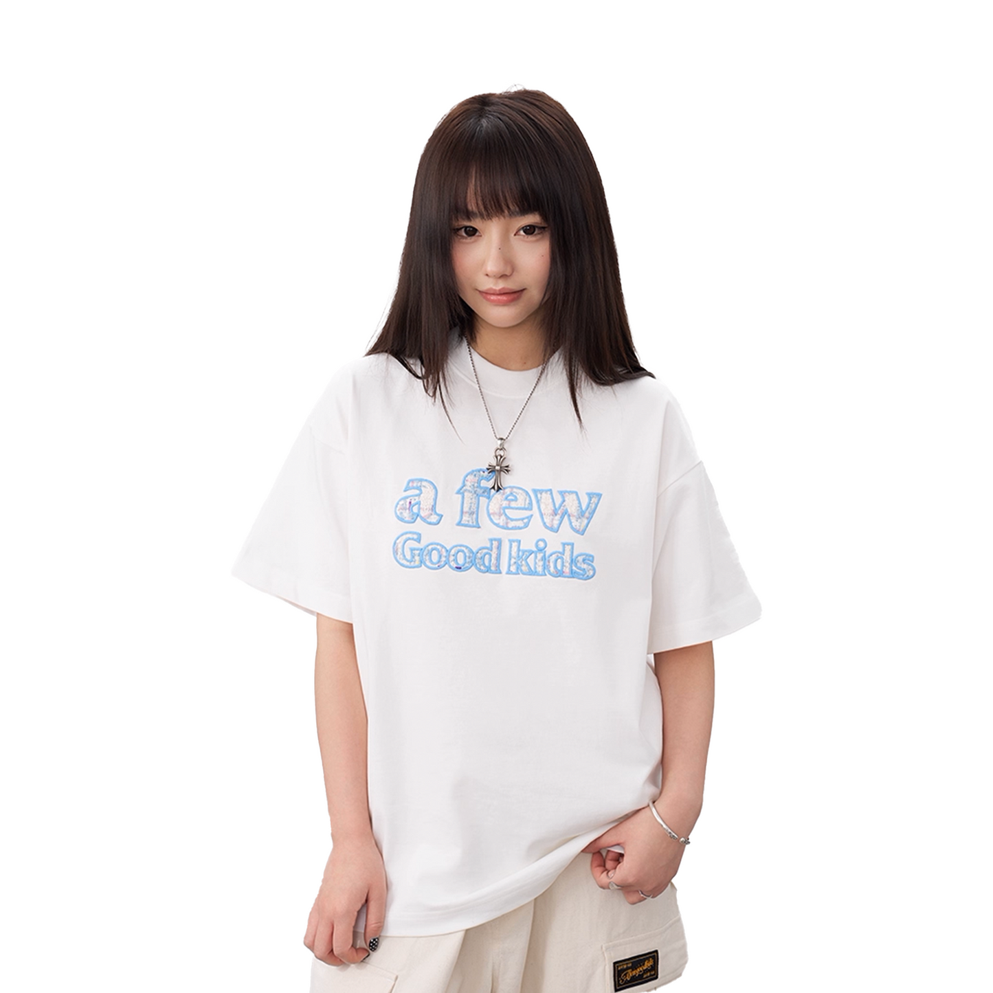 a few Good kids Contrast Colour Patchwork Short Sleeved Tee White (SS25)