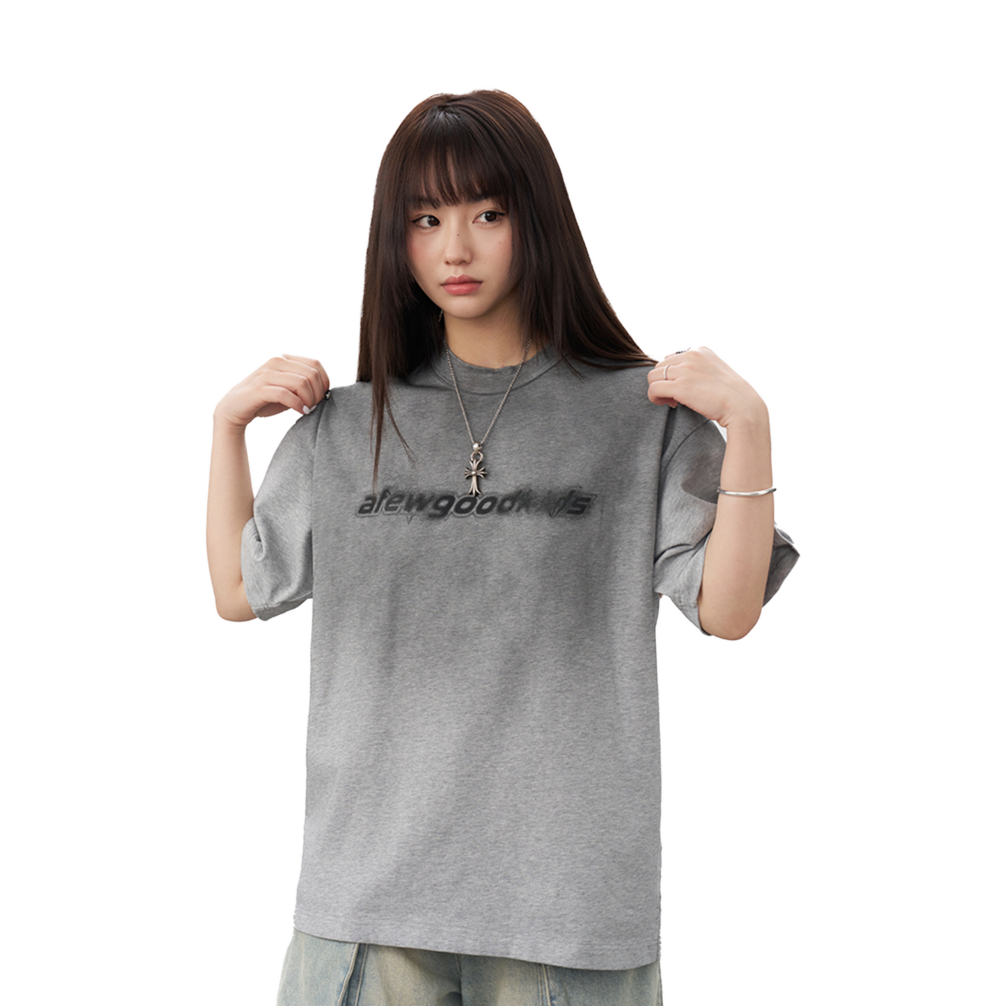 a few Good kids Gradient Blurred Front Short Sleeved Tee Washed Grey (SS25)