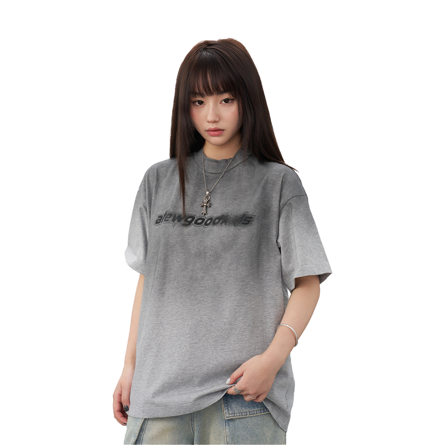a few Good kids Gradient Blurred Front Short Sleeved Tee Washed Grey (SS25)