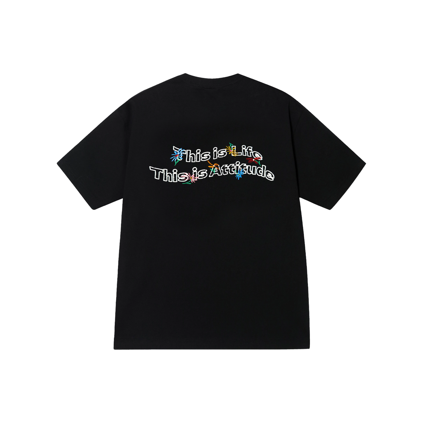 a few Good kids Hand Painted Floral Embroidery Short Sleeved Tee Black (SS25)