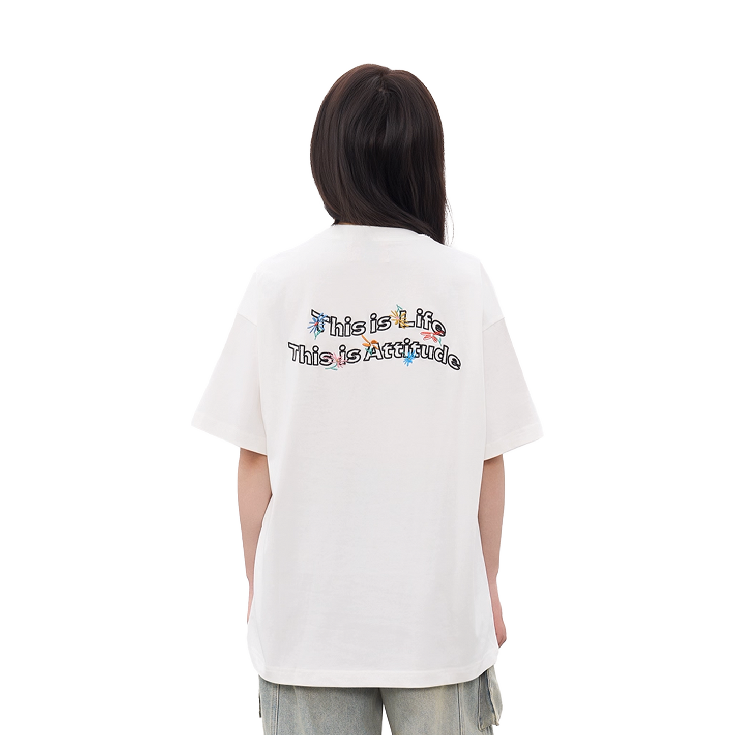 a few Good kids Hand Painted Floral Embroidery Short Sleeved Tee White (SS25)