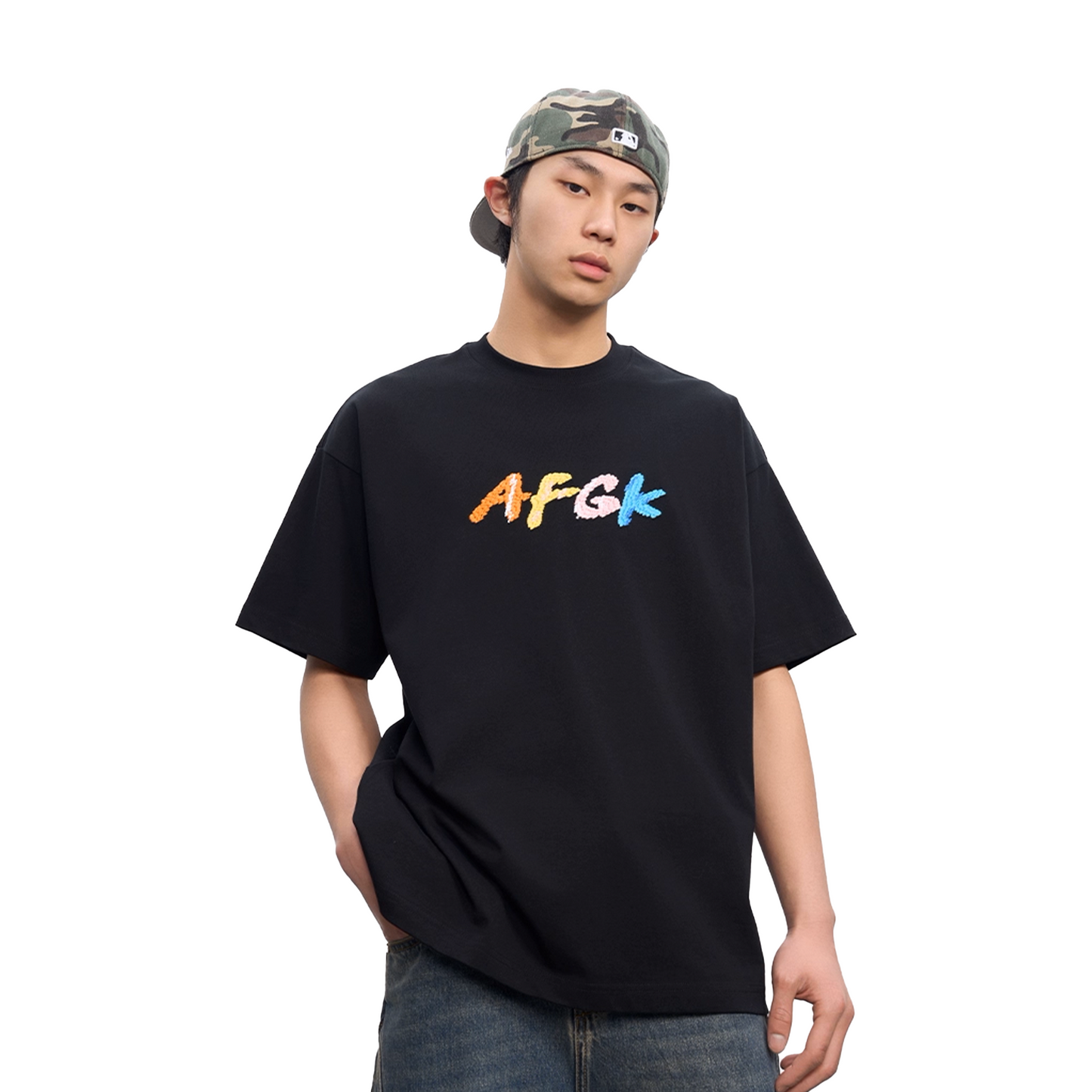 a few Good kids Hand Sewn Font Embroidered Short Sleeved Tee Black (SS25)