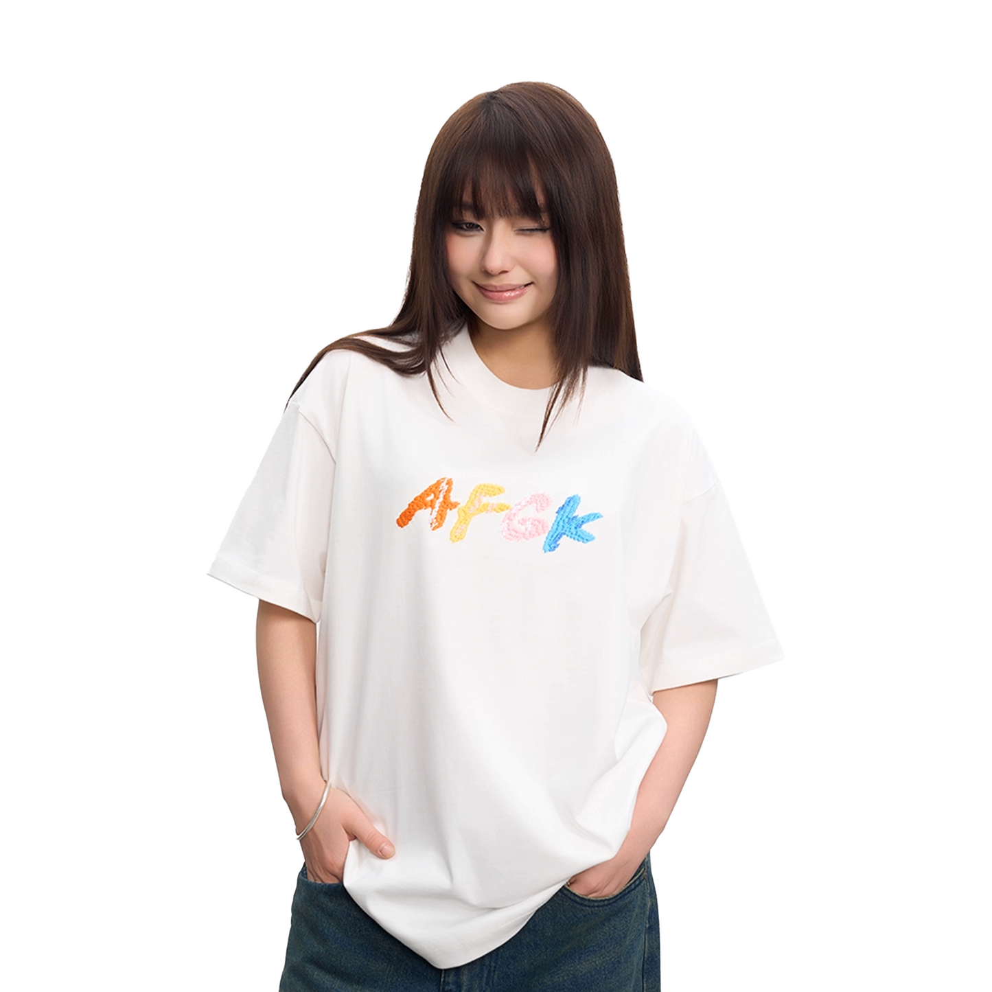 a few Good kids Hand Sewn Font Embroidered Short Sleeved Tee White (SS25)
