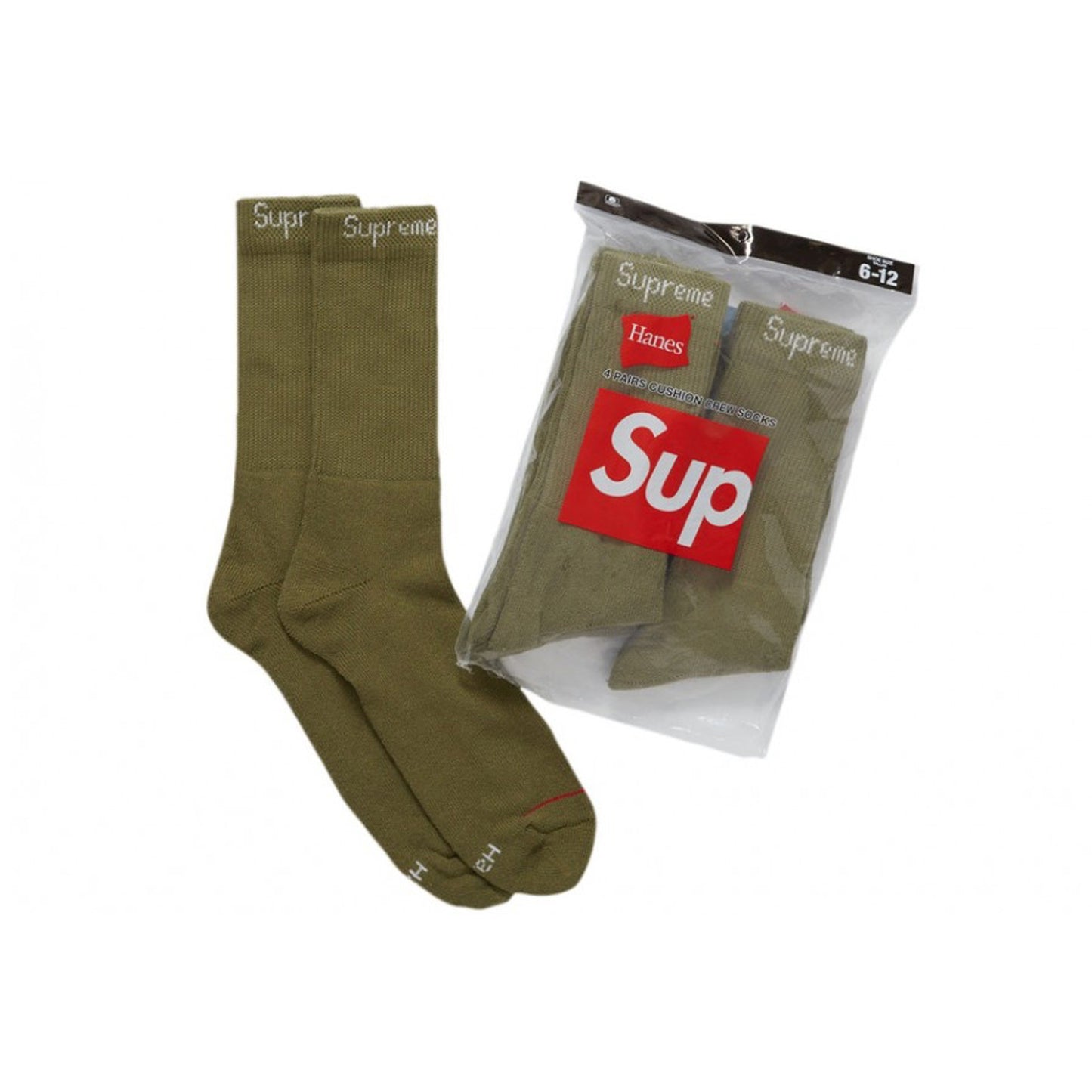 Supreme Hanes Crew Socks (4 Pack) Olive (SS22)