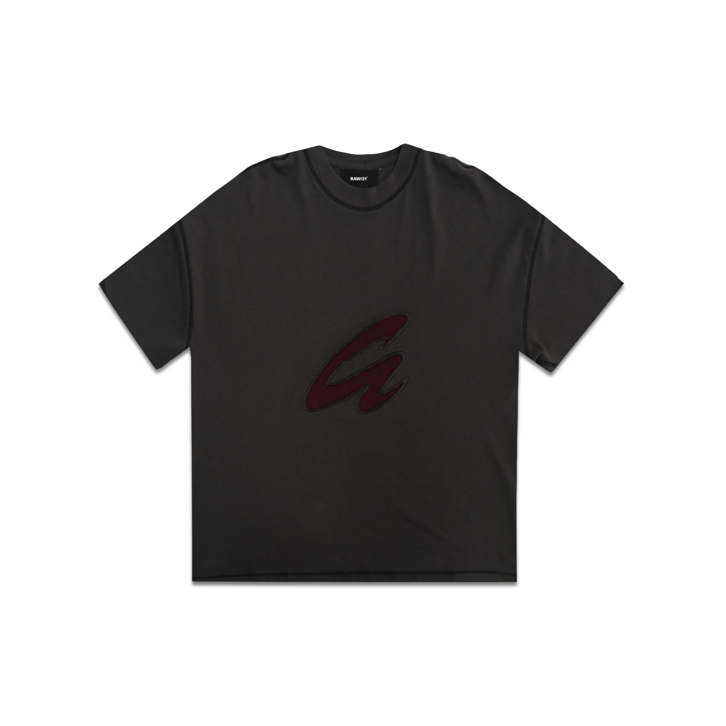 RAW/21 Direct Vintage Graphic Oversized Tee Washed Grey/Red (SS26)
