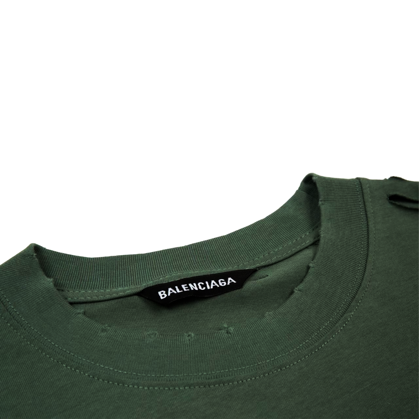 Balenciaga Distressed Logo Print Tee Dark Green