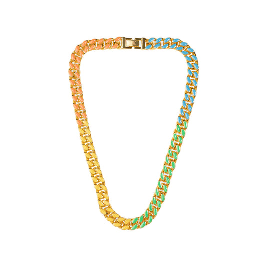 EK Collection Five Tone Cuban Necklace Gold