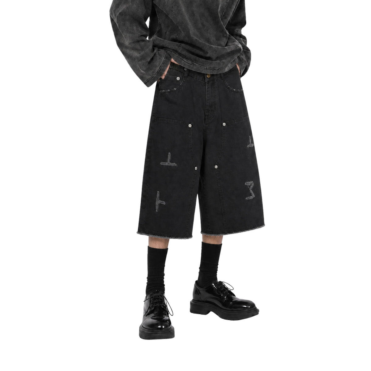 RAW/21 Washed Double Knee Denim Jorts Washed Black (SS26)