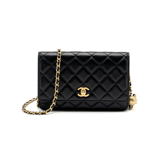 Chanel Pearl Crush Wallet On Chain Lambskin Black GHW