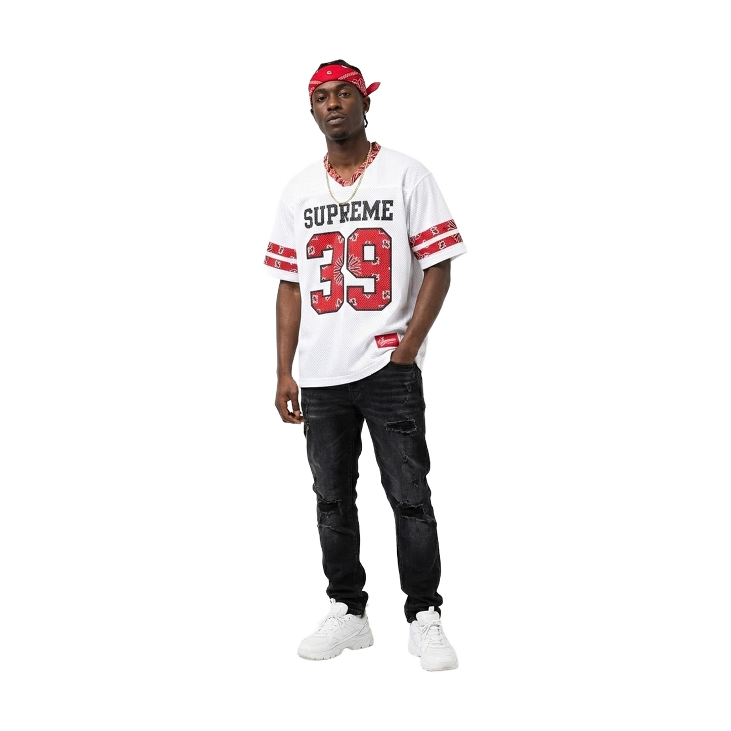 Supreme Bandana Football Jersey White (SS25) – STEALPLUG KL Supreme Bandana Football Jersey White (SS25) – STEALPLUG KL