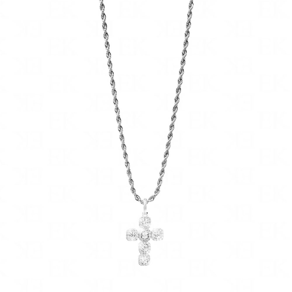 EK Collection Iced Out Cross Necklace Silver