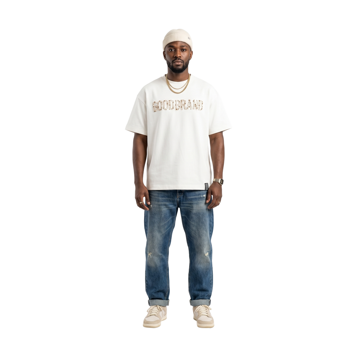 GOODBRAND Slogan Champagne Fragment Tee White (SS26)