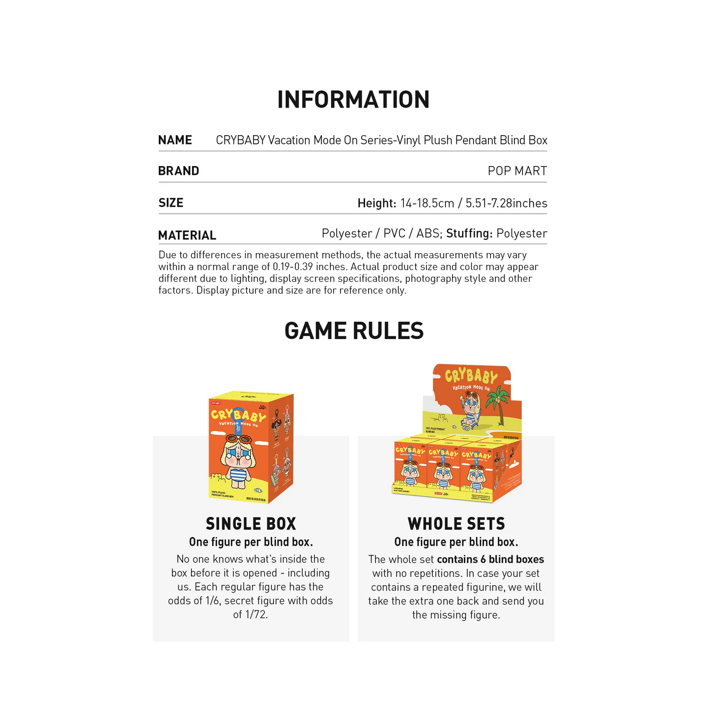 POP MART CRYBABY Vacation Mode On Series - Vinyl Plush Pendant Blind Box