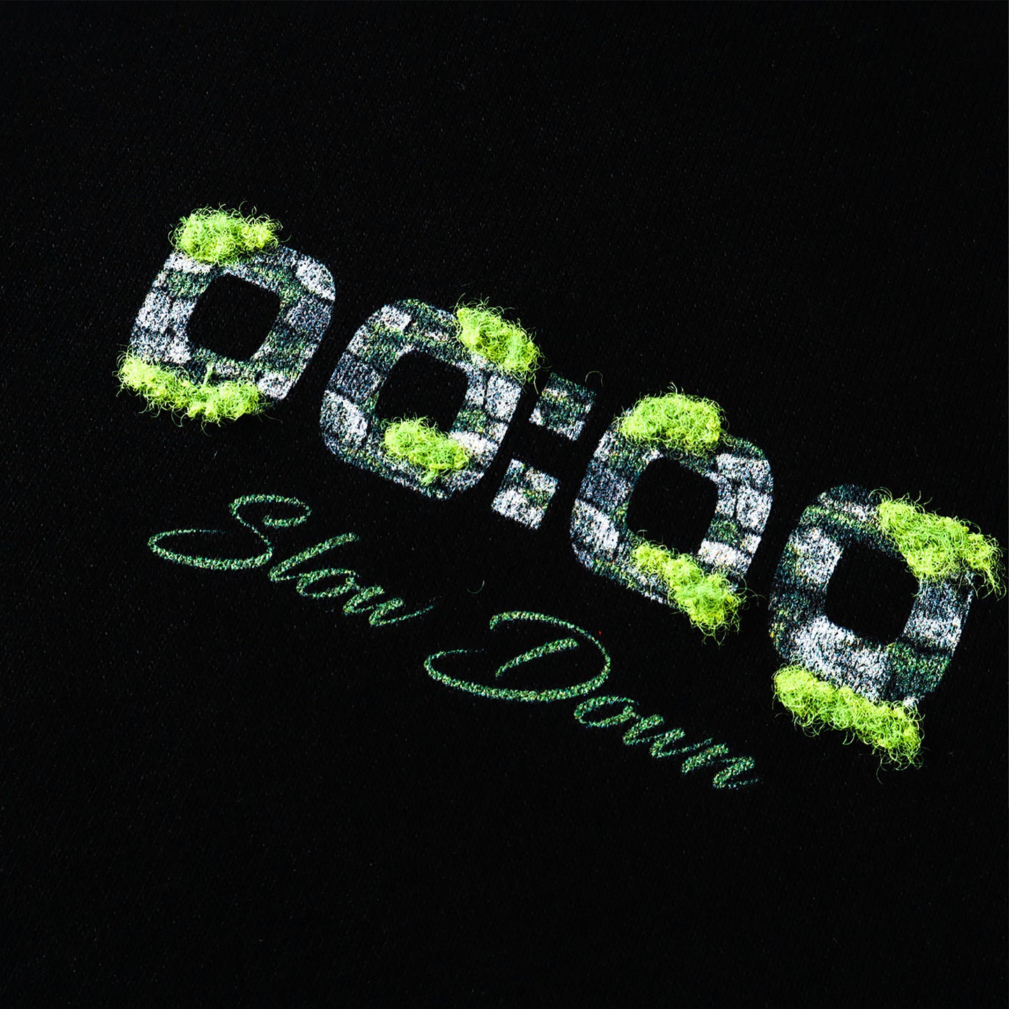 SLOWDOWN Light Moss Hoodie Hitam (SS26) - Edisi Istimewa