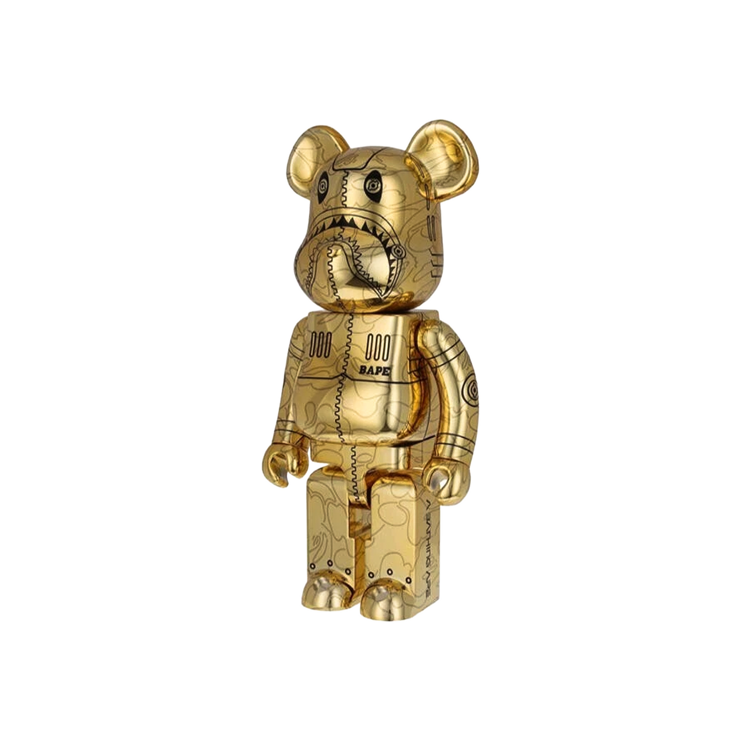 Bearbrick x BAPE x Hajime Sorayama Camo Shark 100% & 400% Set Gold