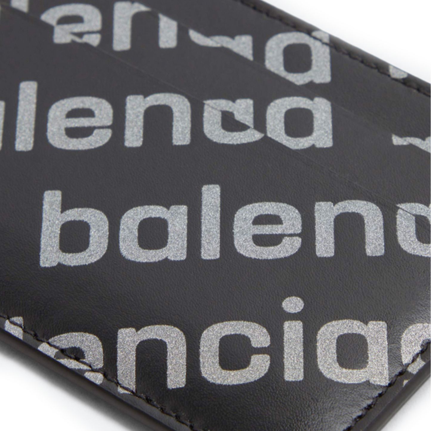 BALENCIAGA Reflective Allover Logo Print Cash Card Holder Black/Silver (SS24)