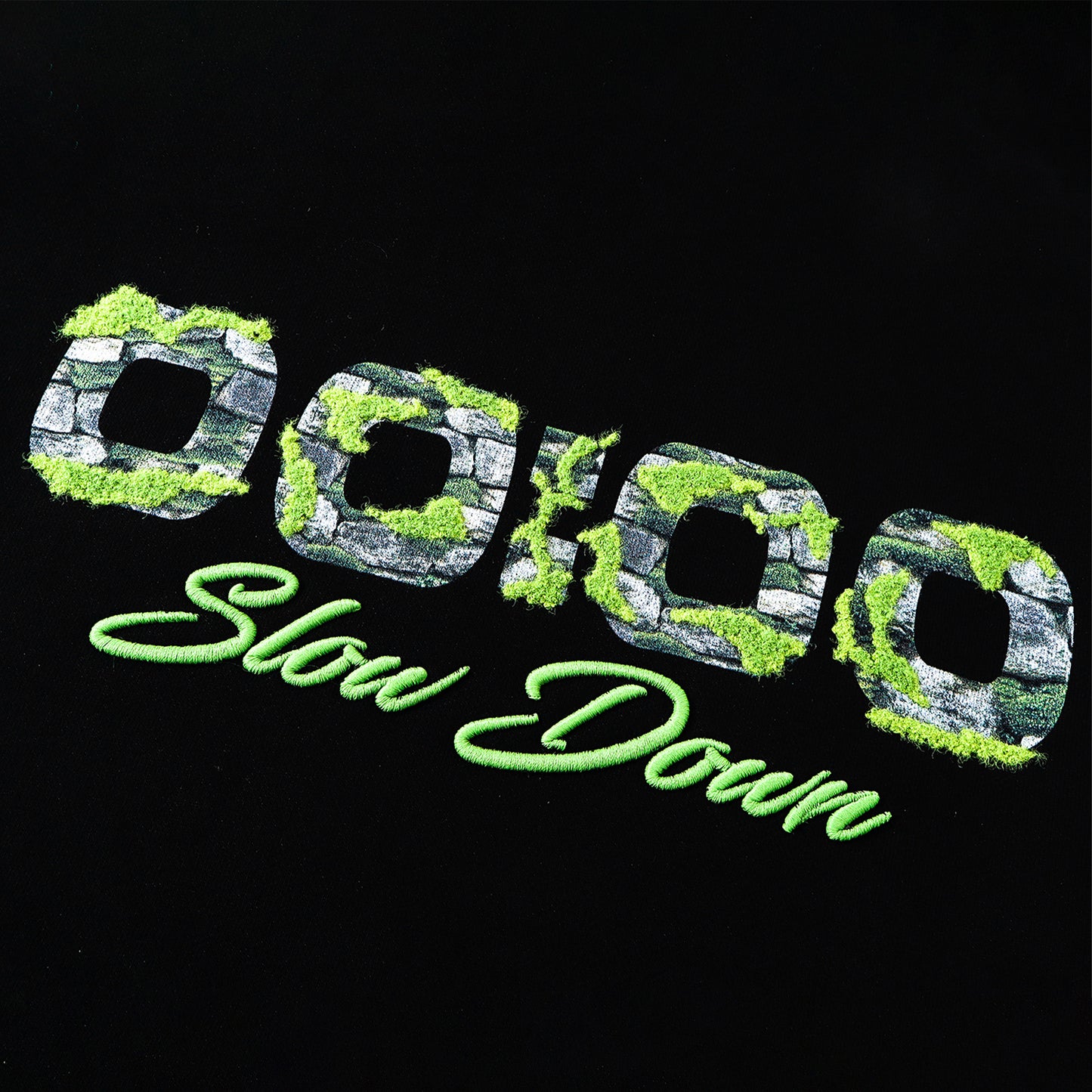 SLOWDOWN Light Moss Hoodie Hitam (SS26) - Edisi Istimewa