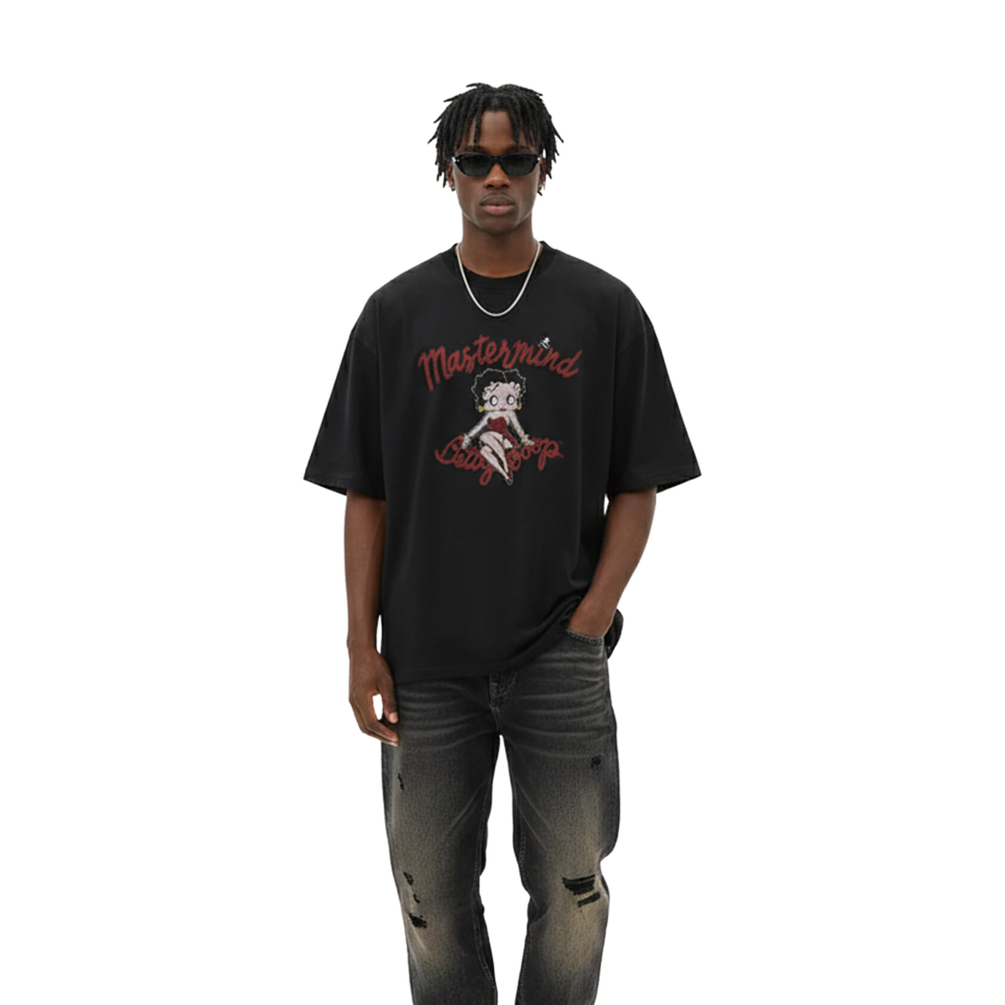 MASTERMIND WORLD x Betty Boop Damaged Multi Colour Boxy S/S Tee Black (FW25)