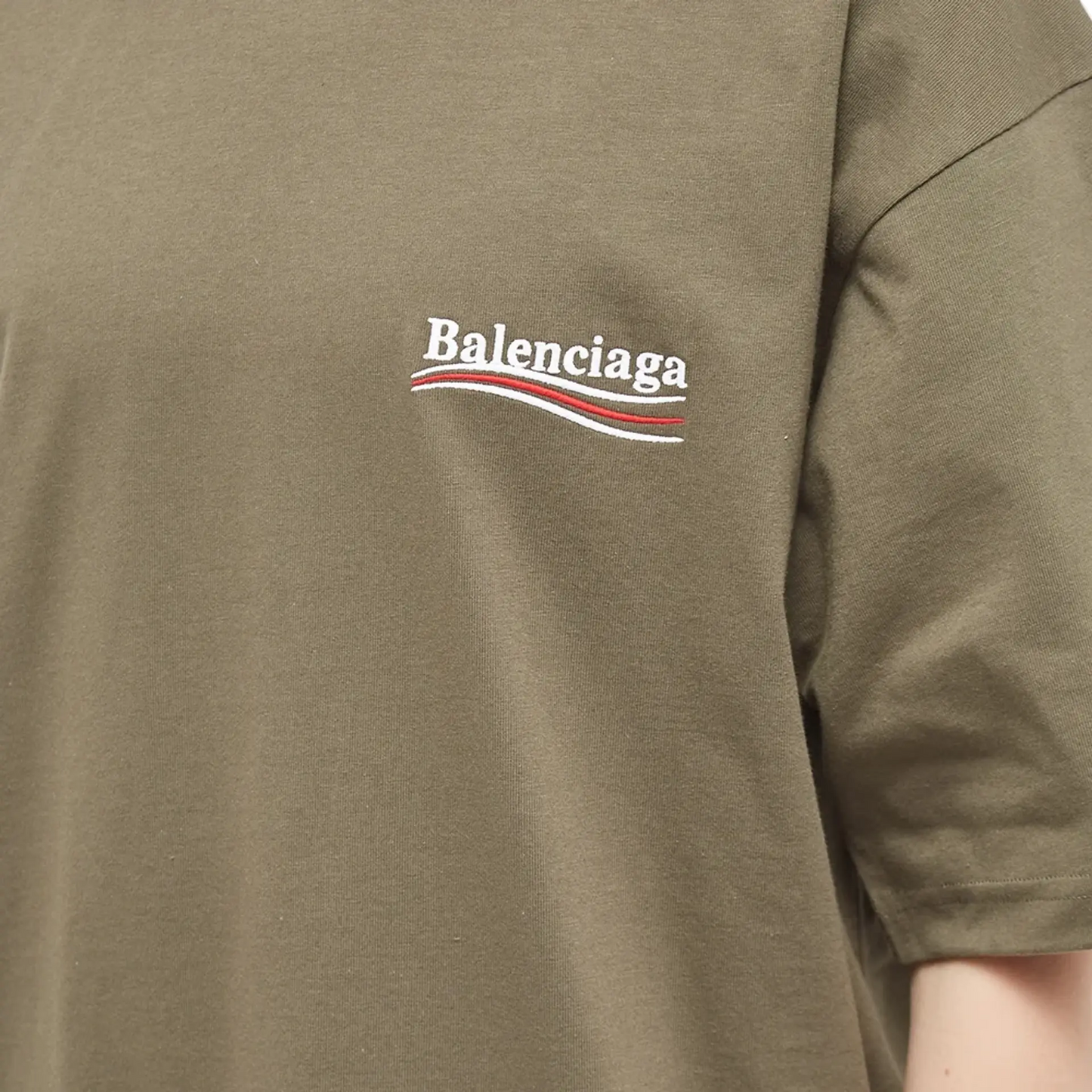 Balenciaga Oversize Political Campaign Logo Tee Khaki