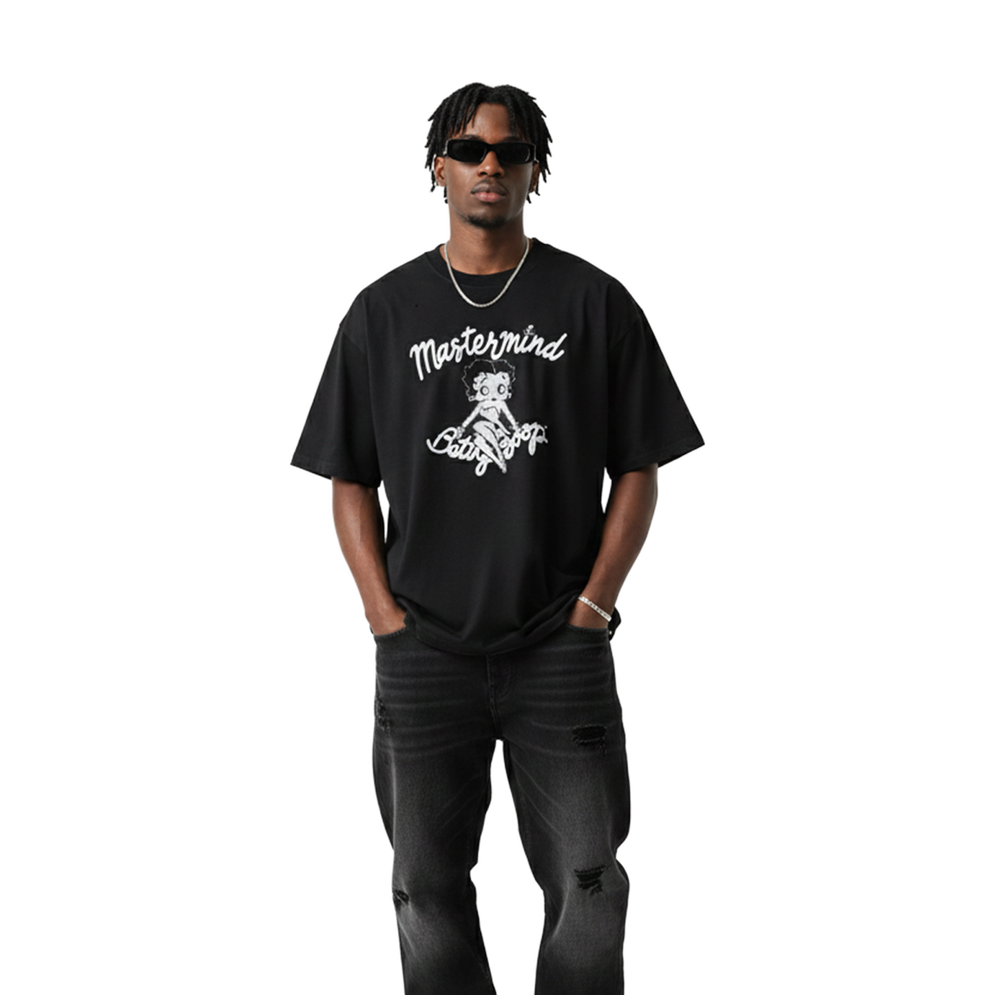MASTERMIND WORLD x Betty Boop Damaged Monochrome Boxy S/S Tee Black (FW25)