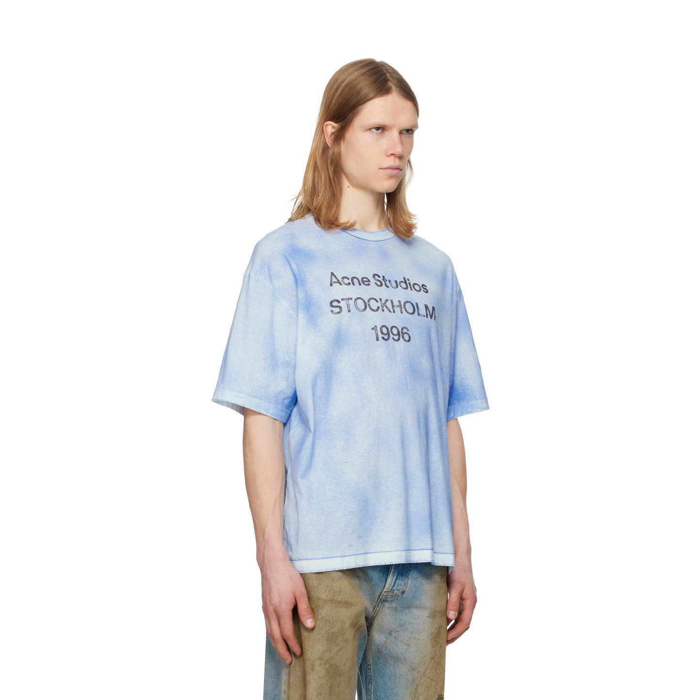 ACNE STUDIOS Exford Distressed Logo Print Tee Dusty Blue (SS25)
