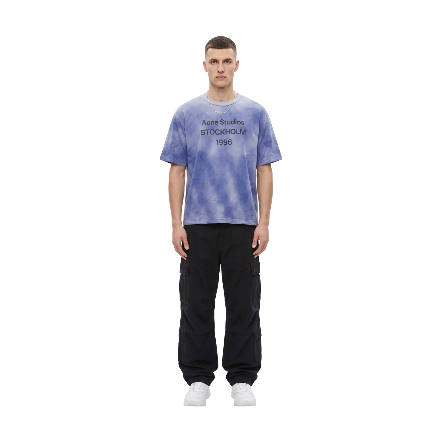 ACNE STUDIOS Exford Distressed Logo Print Tee Dusty Blue (SS25)