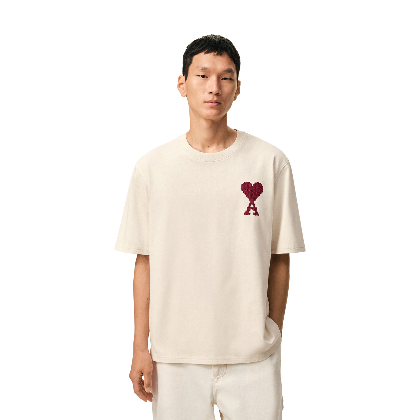 AMI PARIS Ami de Coeur Heavy Jersey Tee Moonlight/Red (SS26)