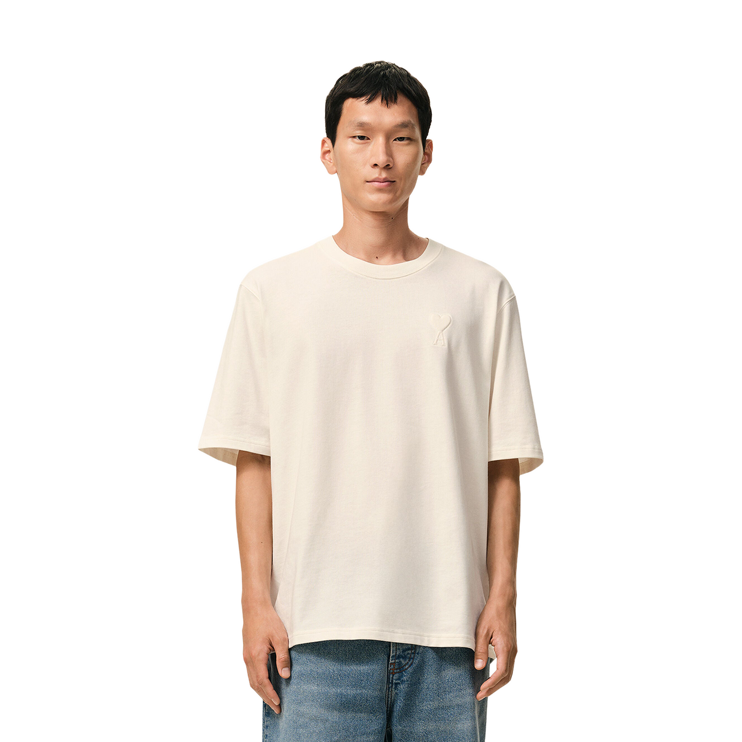 AMI PARIS Cotton Ami De Coeur Embossed Tee White Cream (SS26)