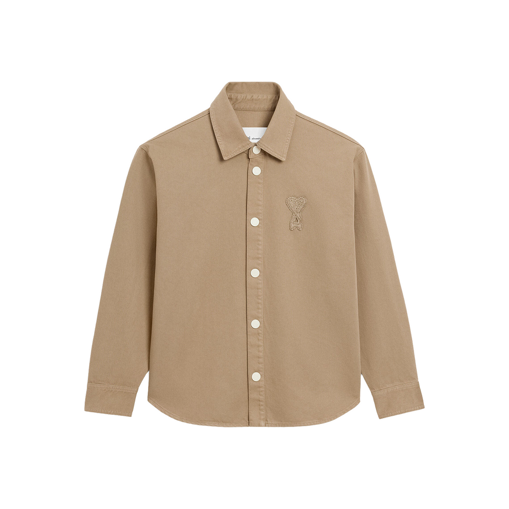 AMI PARIS Cotton Knitted Ami De Coeur Overshirt Taupe Beige (SS26)
