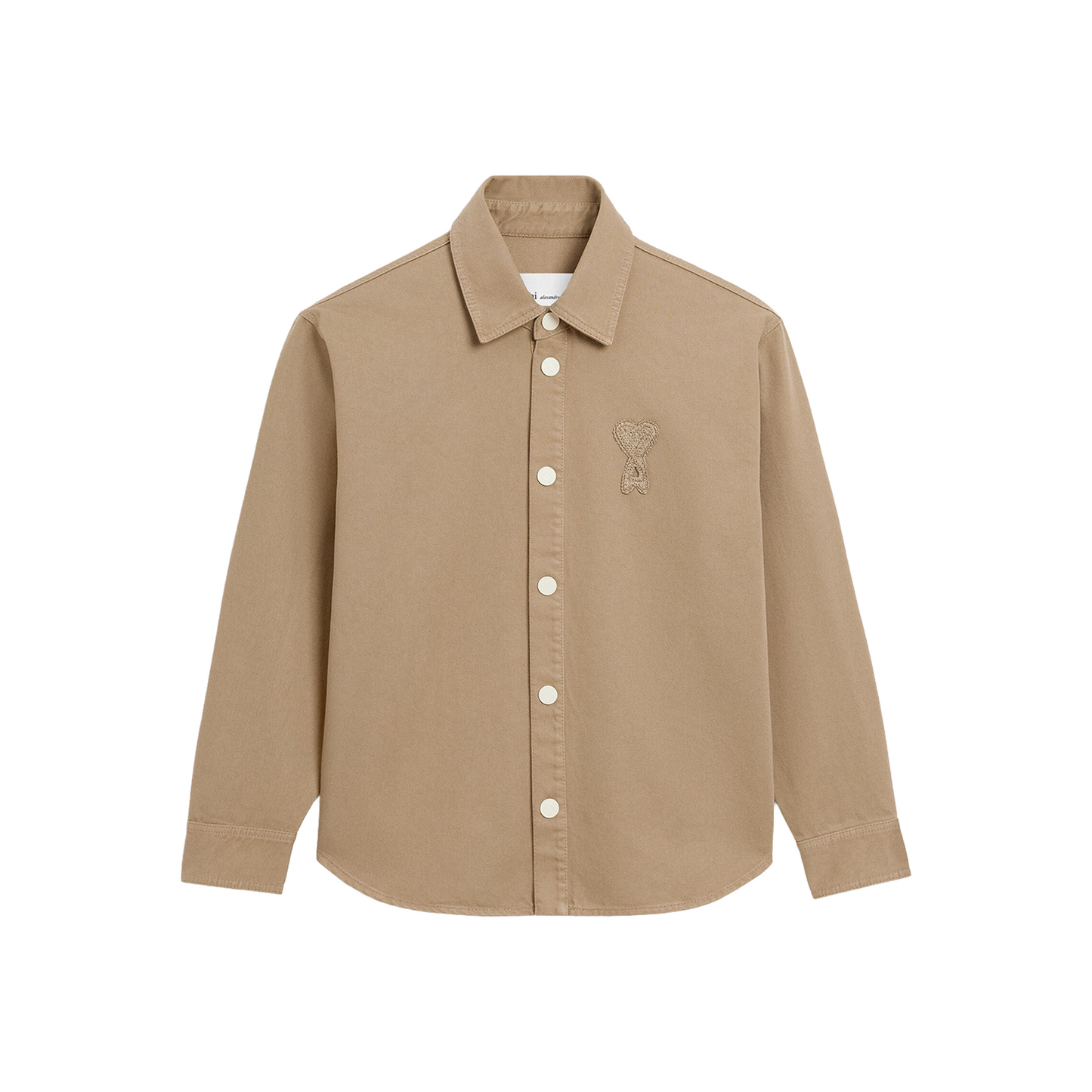 AMI PARIS Cotton Knitted Ami De Coeur Overshirt Taupe Beige (SS26)