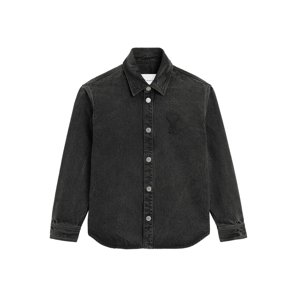 AMI PARIS Cotton Knitted Ami De Coeur Overshirt Used Grey (SS26)