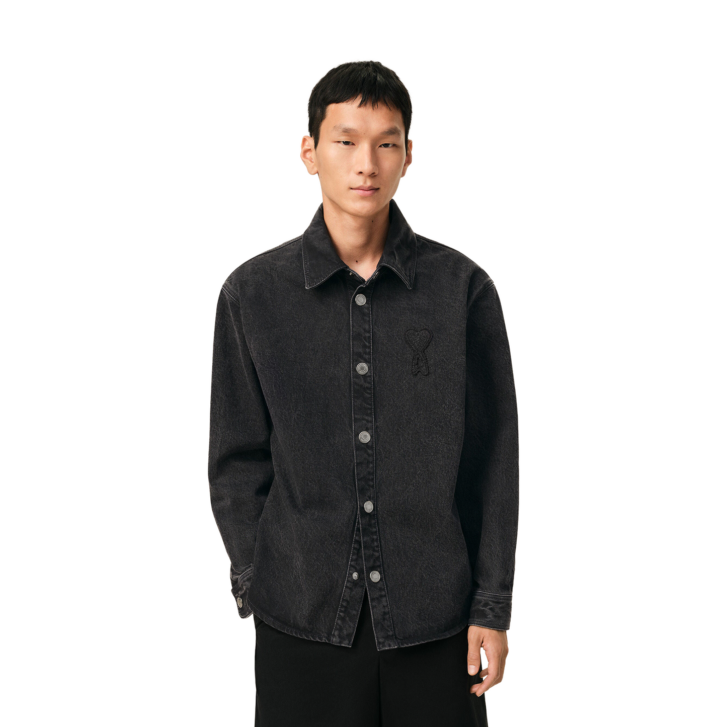 AMI PARIS Cotton Knitted Ami De Coeur Overshirt Used Grey (SS26)