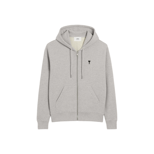AMI PARIS Cotton Zipped Ami De Coeur Hoodie Grey (FW25)