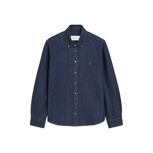 AMI PARIS Denim Cotton Ami De Coeur Shirt Indigo (SS26)