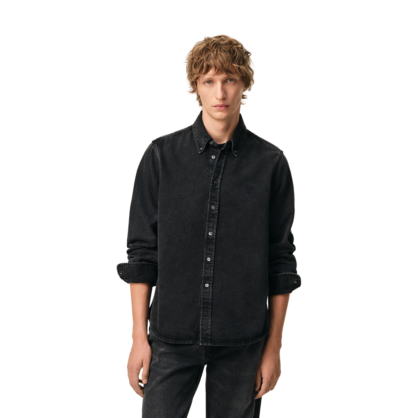 AMI PARIS Denim Cotton Ami De Coeur Shirt Used Grey (SS26)