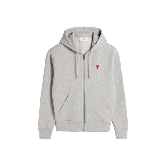 AMI PARIS Ami De Coeur Zipped Hoodie Heather Ash Grey (SS24)