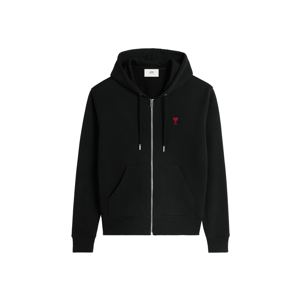 AMI Paris Ami De Coeur Zipped Hoodie Black/Red (SS24)